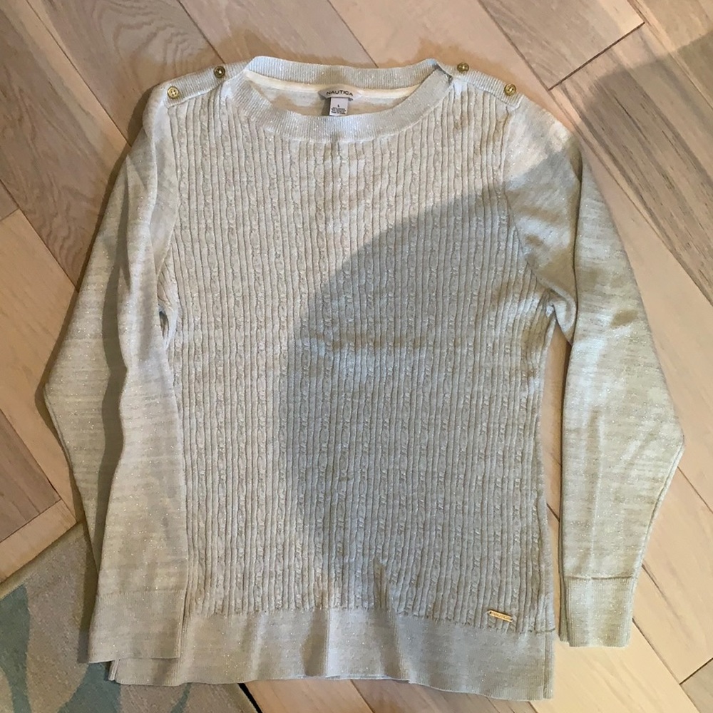 Shimmer long sleeve sweater with gold button detailing
